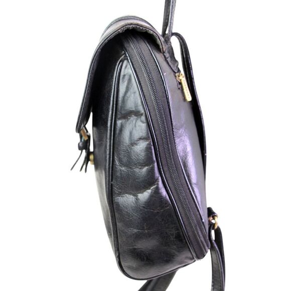 Hexagona BLACK REAL LEATHER ZIP AROUND FLAP BACKPACK SHOULDER BAG HANDBAG PURSE main image 10
